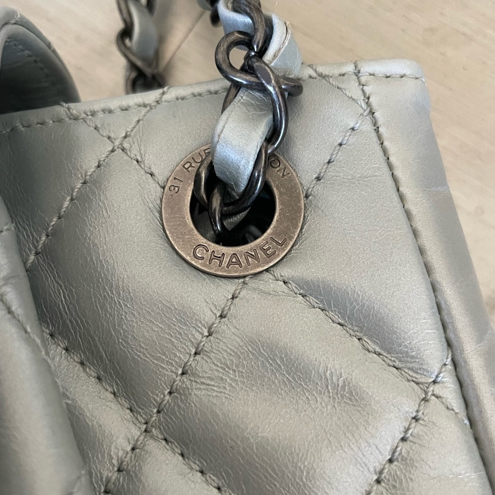 Chanel accordion bag gray light blue calfskin shoulder bag purse grey - Picture 12 of 14